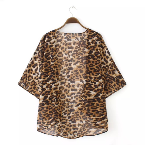 Leopard Animal Print Kimono Cardigan - Picture 2 of 3